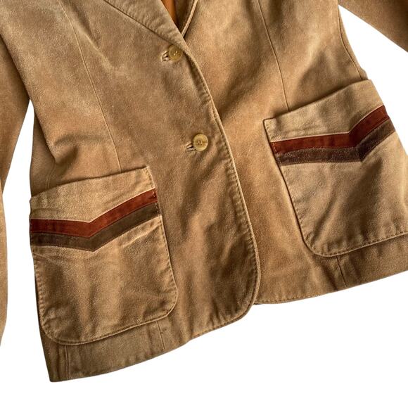 Vintage 70s Brown Tan Suede Leather Blazer Jacket MS Collectibles Boho Small - Picture 2 of 7